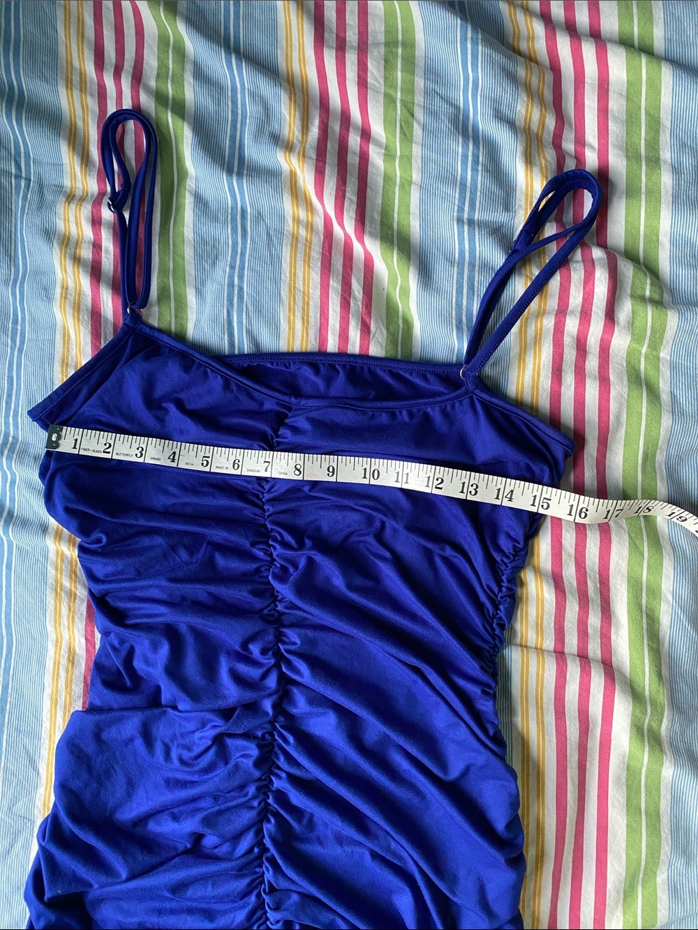 Royal Blue Ruched Mini Dress with Spaghetti Straps - Picture 2 of 5